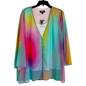 Slim Factor by Investments 3/4 Sleeve Faux Cardigan Blouse Size Large NWT